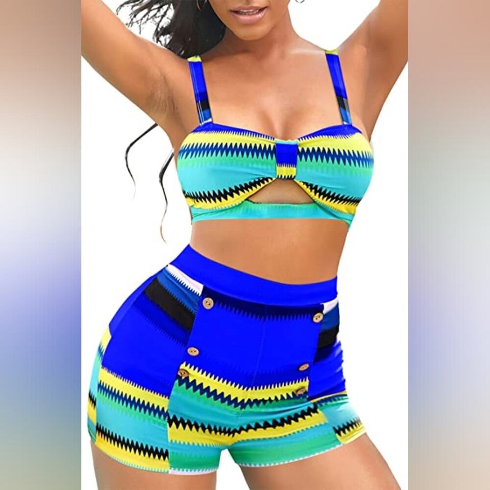 New High Waisted Swimsuit Boyshorts Tummy Control 654 Bathing Suit‎ Size M